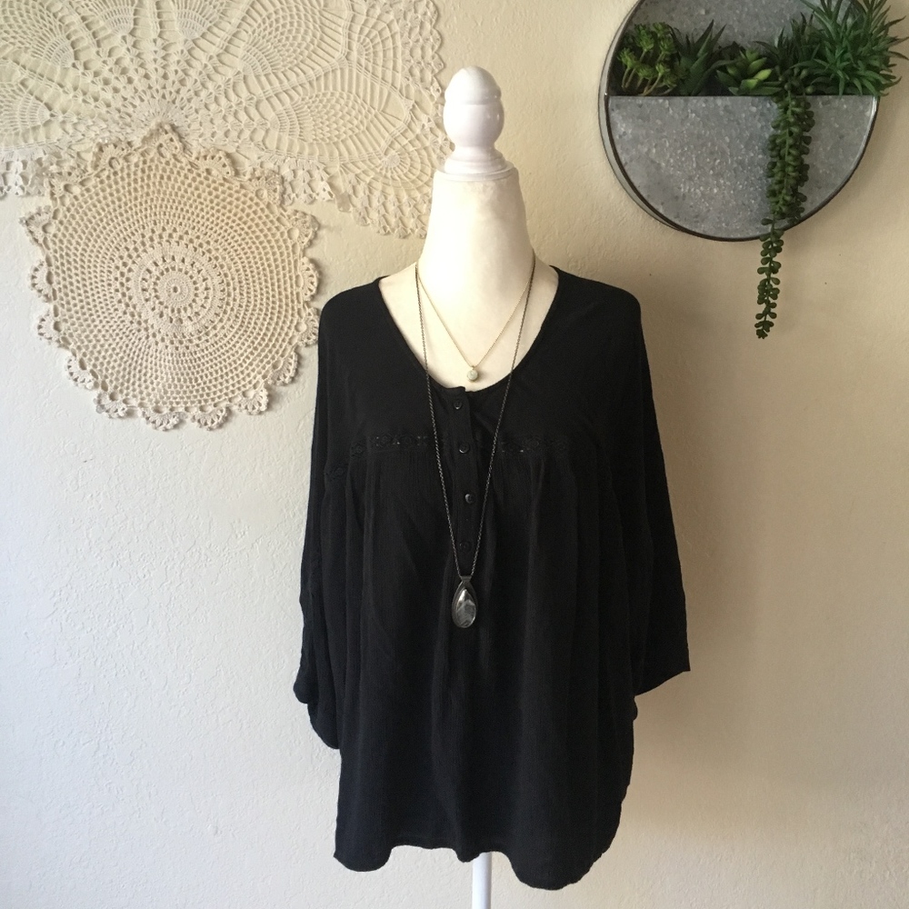 Amuse Society black button front crochet lace top